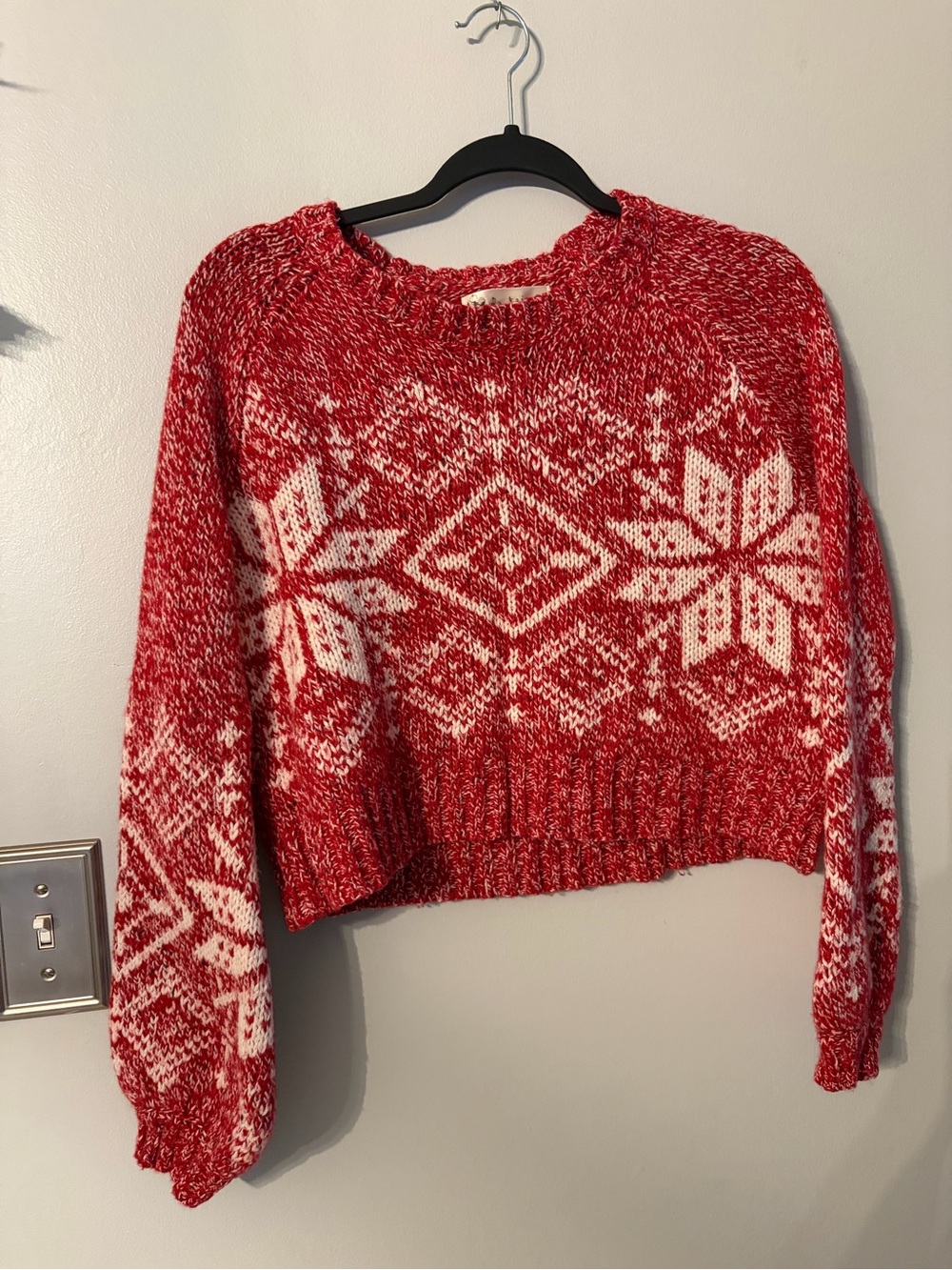 Anthropologie Kaisely Red Fair Isle Cropped Women's Sweater